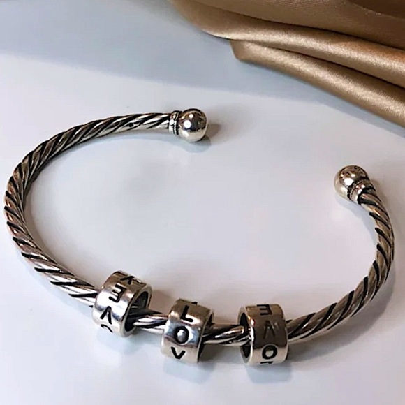 Sterling Silver Spinner I Love You Bangle Cuff Bracelet - Picture 4 of 10